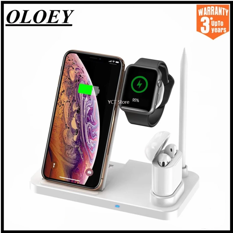

Беспроводная зарядная станция 4 в 1 Qi для IPhone 13 12 11 X XS XR XS X 8, зарядная подставка для Apple Watch 7 SE 6 5 Airpods Pro 3