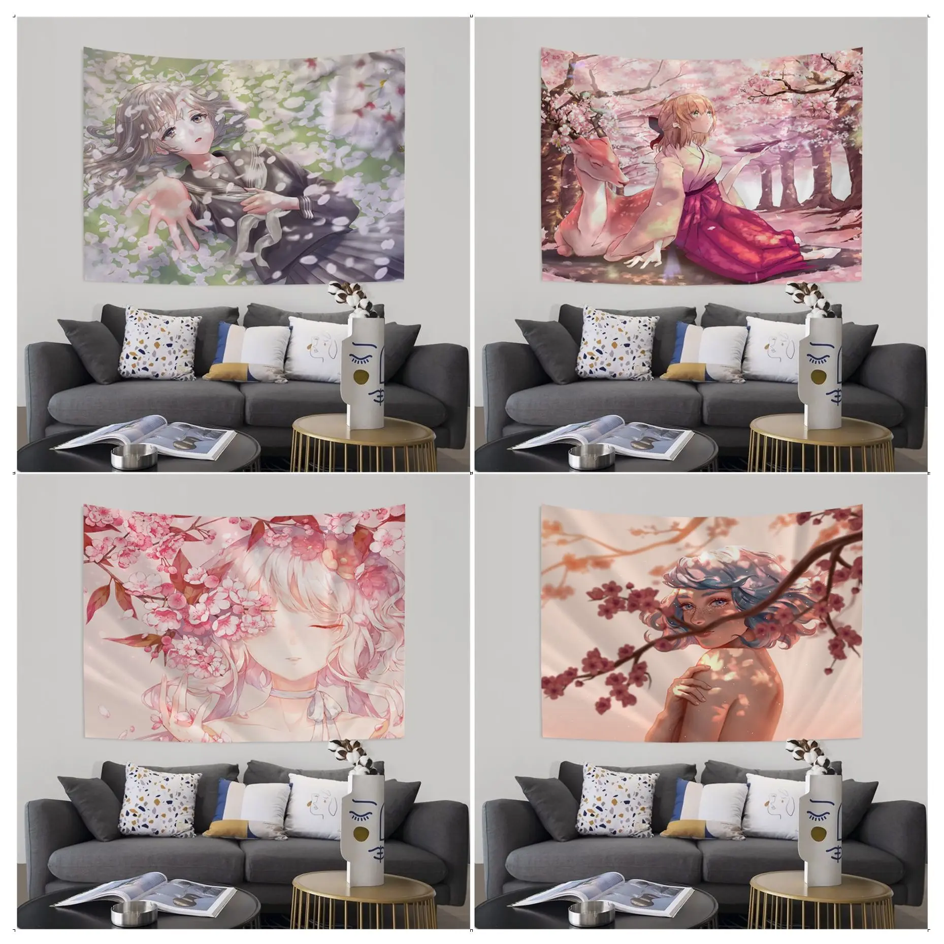 

Cherry Blossom cute girl Cartoon Tapestry Cheap Hippie Wall Hanging Bohemian Wall Tapestries Mandala Art Home Decor