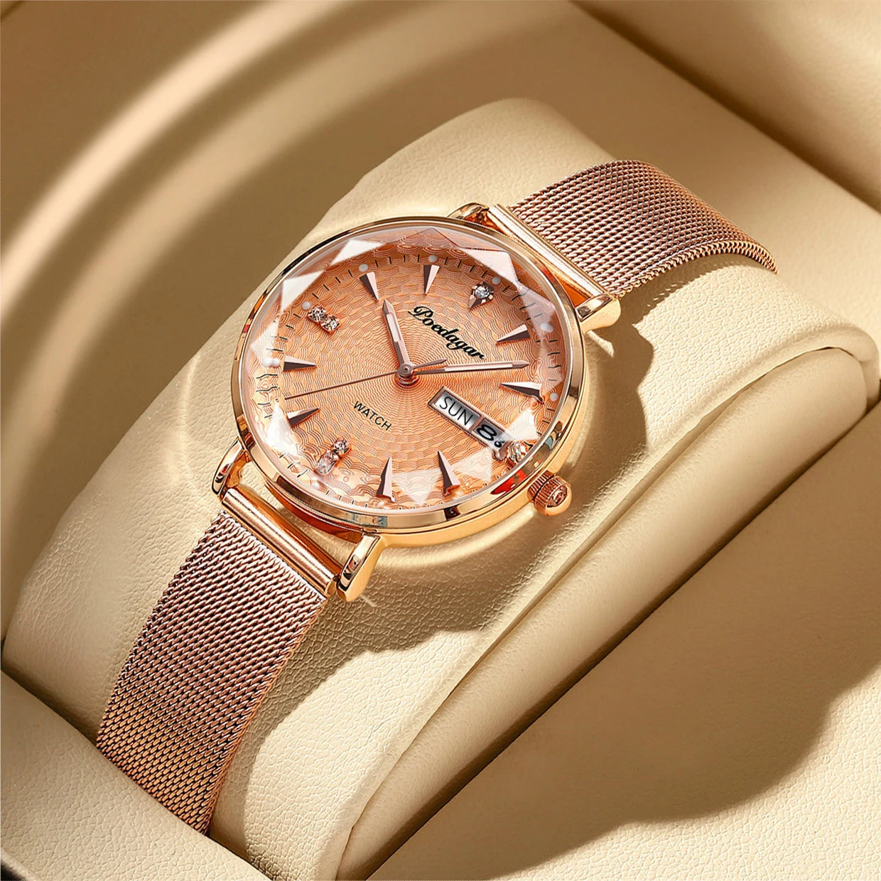 Swiss Brand POEDAGAR Women Watches Luxury Rose Gold Mesh Wristwatch Fashion Simple Waterproof Date Ladies Watch Bracelet Clock