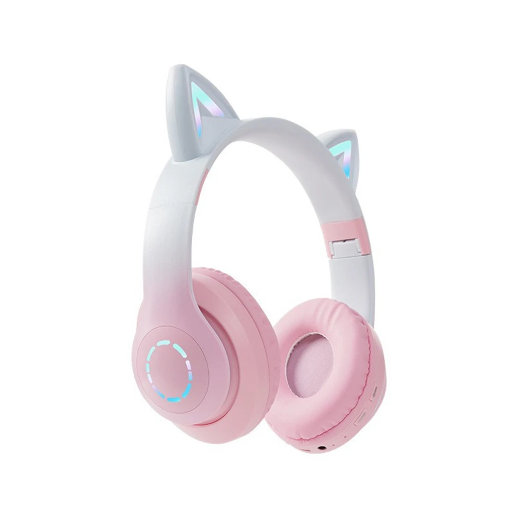 

Cute Cat Ear Headphone Bluetooth 5.0 Wireless Headset Color LED Light Headband Gaming Earphone For Phone Laptop Computer Tablet
