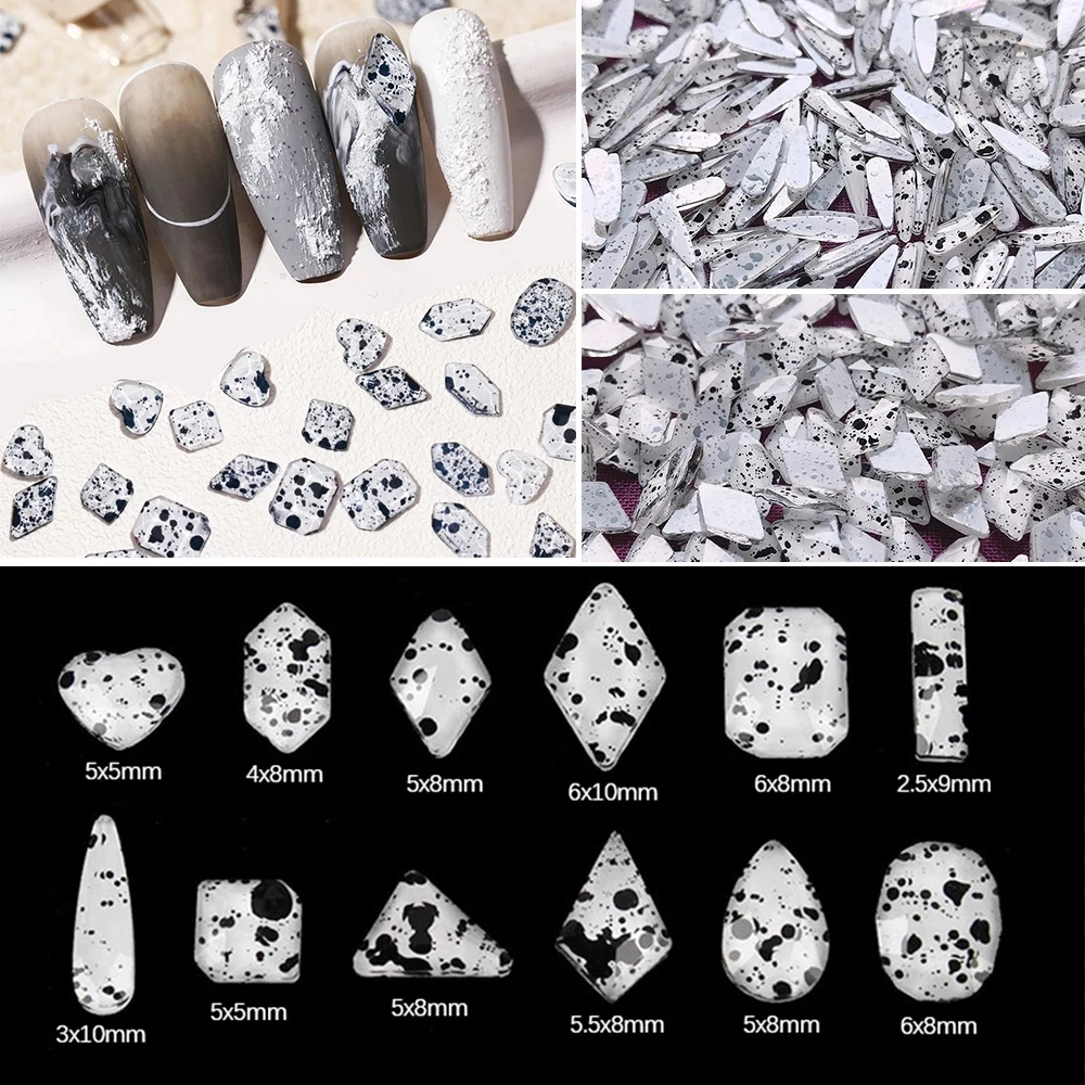

New Eggshell Style Flatback Rhinestones Mix shape 100Pcs White and Black Glass Stones for DIY Nails art Decoration