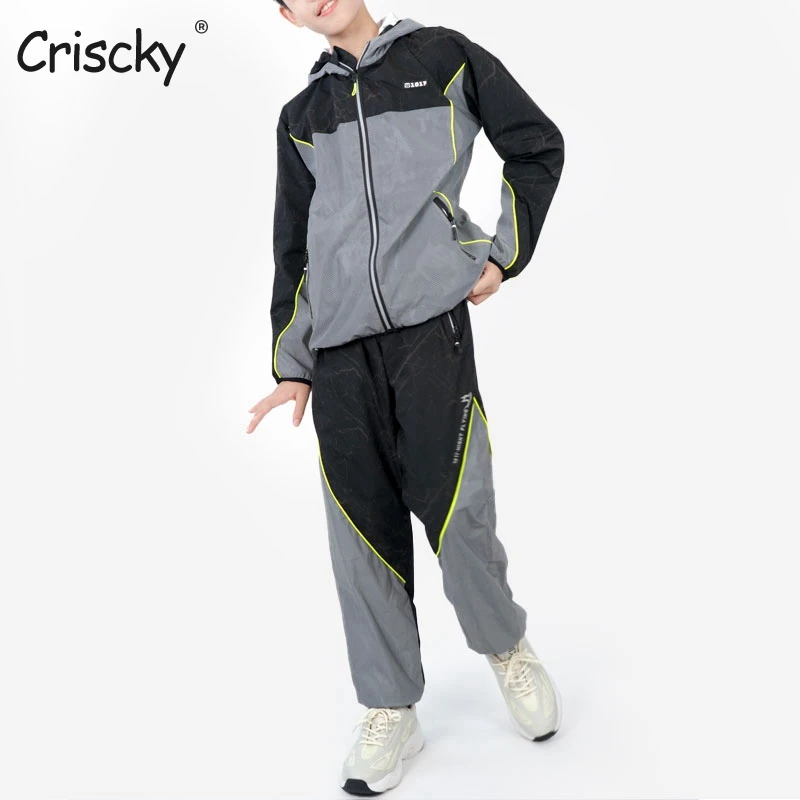 Criscky 2022 New  Boy Girl Luminous Set Fashion Child Casual Hooded Long Sleeve Coats And Pants Set  Kids Fashion Home Suit