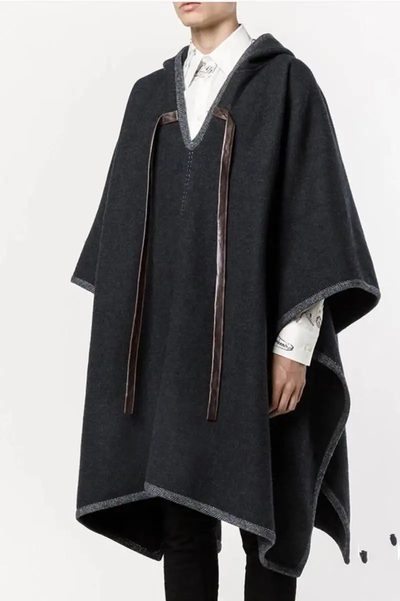 

HOT Spring Men’s New Fashion Personalized Customization Large-size Mid-length Lapel Cape Cloak Woolen Coat S-6XL