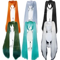 an synthetic 120cm miku cosplay wig colored miku long light blue gradient white orange green hair clips 2 ponytails lolita wigs