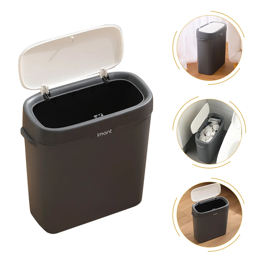 

Press Trash Can Wastebasket with Lid Garbage Container Bin for Bathroom, Powder Room, Bedroom, Kitchen, Office 13 4 x 11 6 x 5