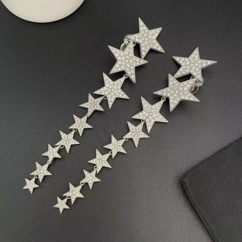 Новое специальное предложениеFrench Entry Lux Splendid Diamond Pentagram Earrings Elegant SocialiteInsWind XINGX Tassel