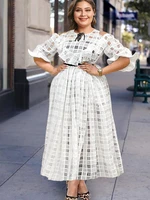 plus size plaid dresses for women see through ruffle sleeve a line high waist maxi white dresses for women going out 2022 new