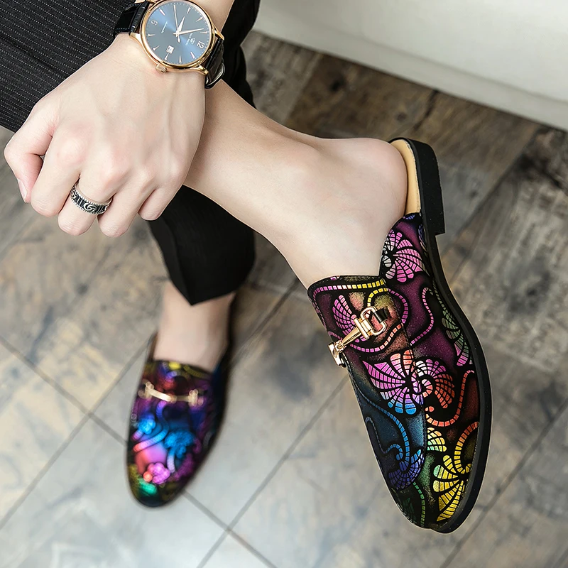 Summer Casual Shoes Half Drag Men's Shoes Leather Mens Light Slipper Loafers Men British Style Moccasins Man Mules Fashion Shoes