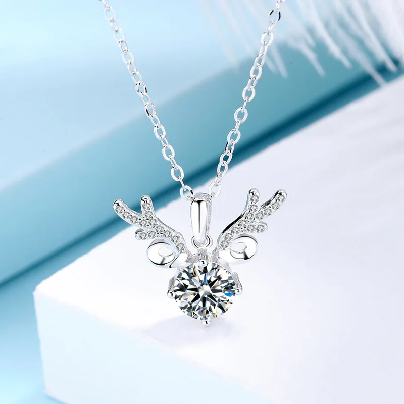

S925 Silver Elk Necklace Female Antler Pendant Clavicle Chain Simple One Deer Has Your Niche All-match Design Fashion Jewelry
