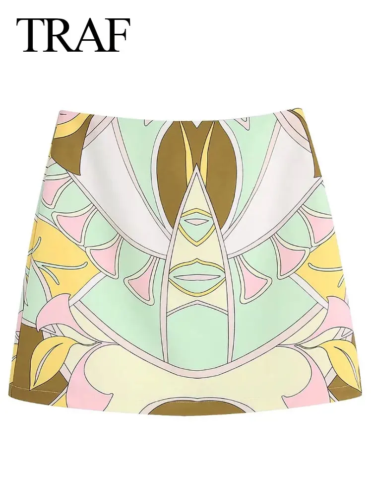 

Мини-юбка женская с принтом, высокой талией и молнией сзади