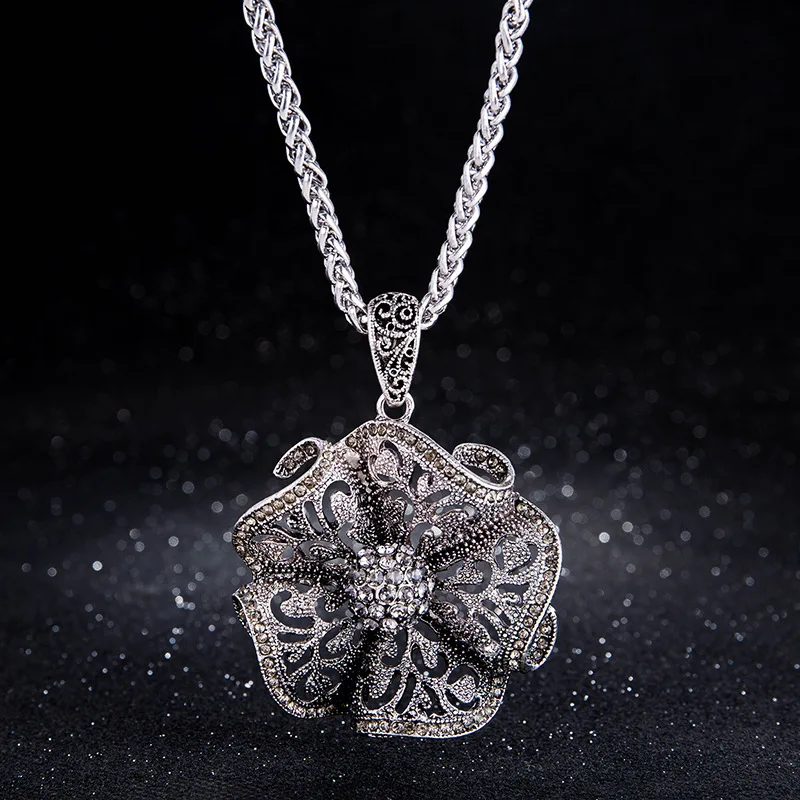 

Оригинальное серебряное ожерелье, винтажный синий свитер, пальто, цветок для женщин, подарок, Прямая поставка