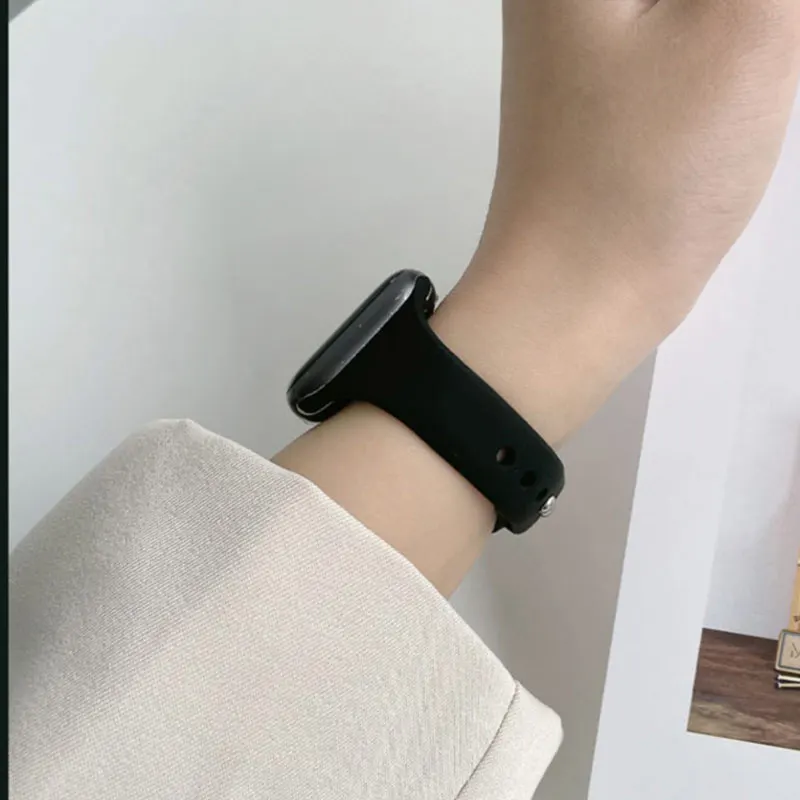 Glass+Case+Slim Strap For Apple Watch band 44mm 40mm 45mm 41mm 38mm 42mm Silicone watchband bracelet iWatch series 7 8 4 5 6 se