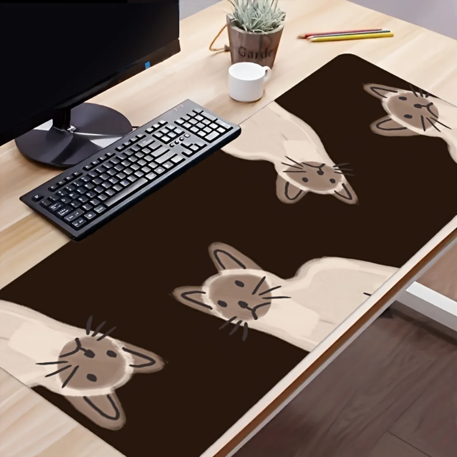 Большой игровой коврик для мыши с милым сиамским котом нескользящий