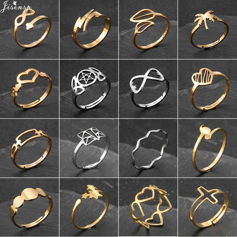 

Stainless Steel Ring for Women Simple Heart Leaf Cross Star Infinity Geometric Finger Rings Minimalist Jewelry bagues pour femme