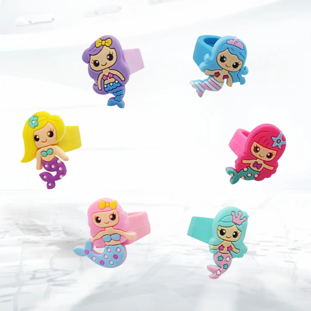 

6pcs PVC Children Rings Adorable Large Mermaid Shape Rings Decorative Jewelry Birthday Party Favors Gifts for Kids