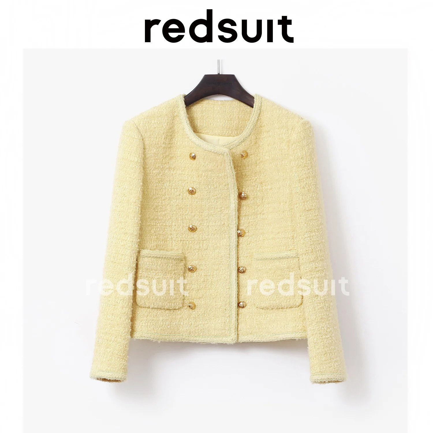Lemon-yellow Thickened Little Fragrance Jacket Tweed Braid All New Top