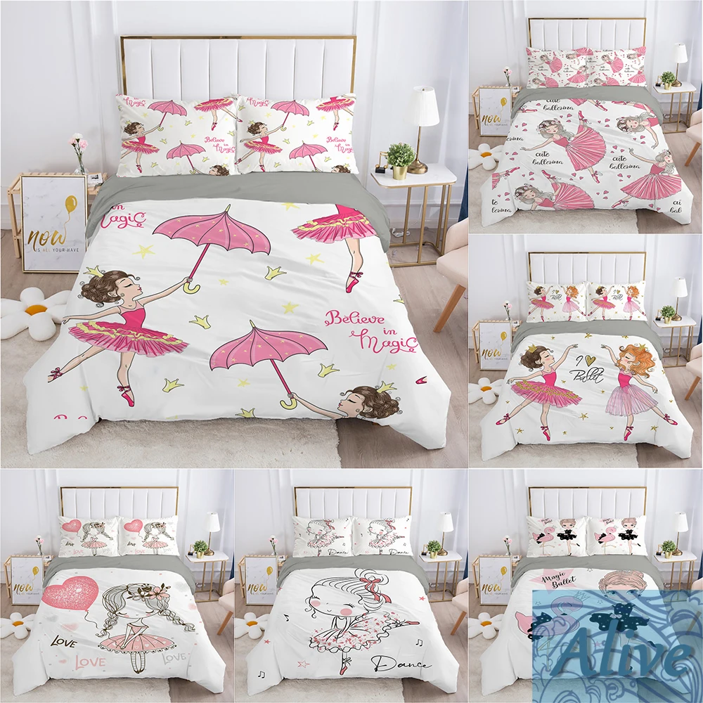 

3D Cartoon Ballet Girl Bedding Sets Printed For Home For Adults Kids Girls Duvet Cover With PillowCase Double Bed Set