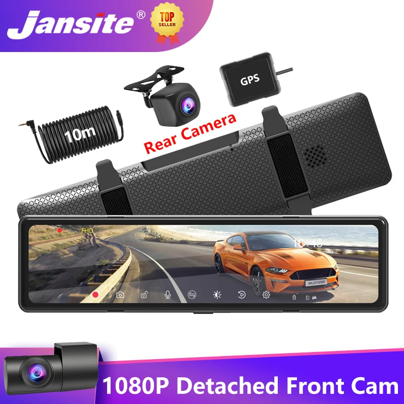 

Зеркало-видеорегистратор Jansite, 11 дюймов, съемная передняя камера, двойной объектив 1080P