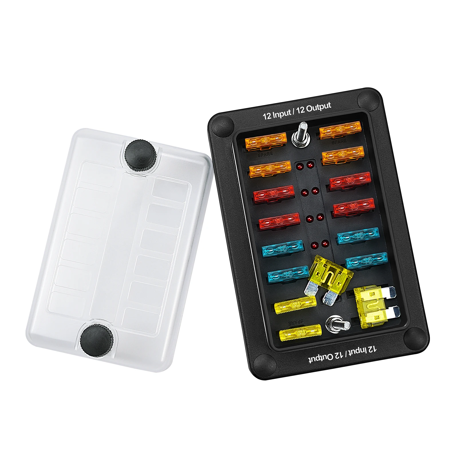 

Car Boat Fuse Box Holder With 6 Ways 12 Ways Blade Fuse Holder Block & Warning Indicator 32V 50A Power Distribution Panel Board