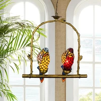 idyllic creative retro parrot bird aisle led chandelier tiffany lights stained glass restaurant bar cafe chandelier