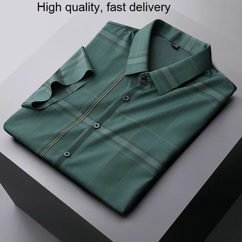 

designer Plaid Senior short sleeve shirt men's 2023 summer new business leisure high-end wrinkle free shirt luxury men's top