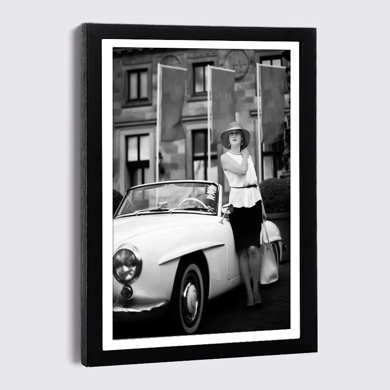 

Nordic Vintage Car Woman Canvas Painting Photo Frames 5" 7" 8" Black Picture Frame Art Luxury Photo Wall Home Decor Wooden Frame