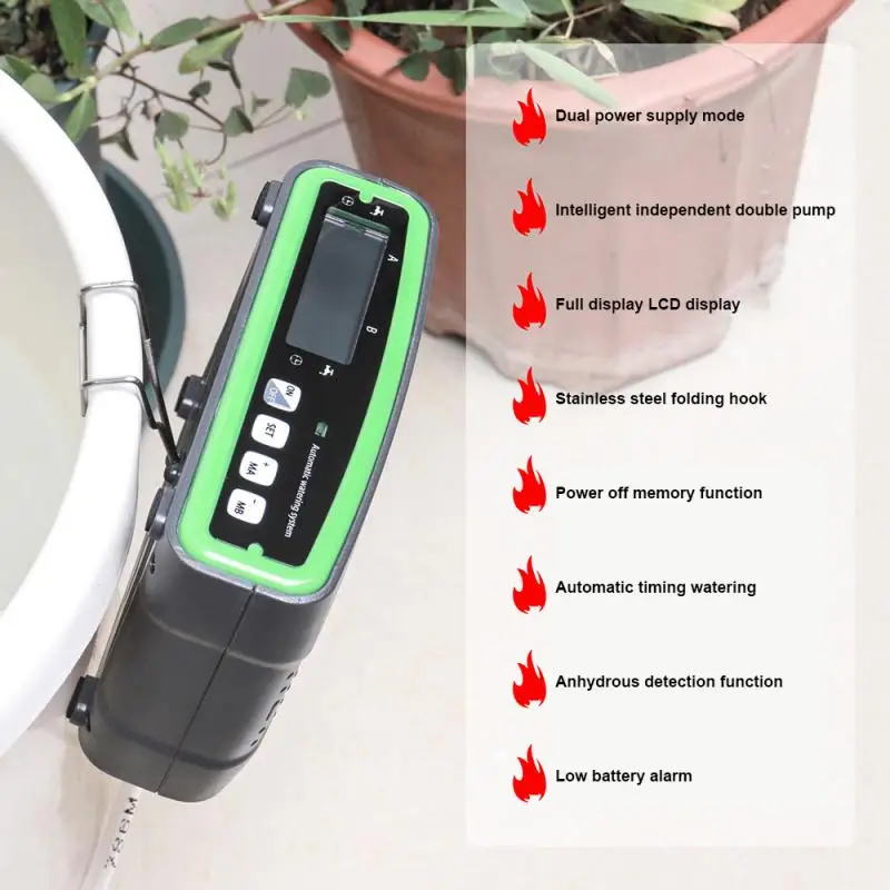 

Drip Irrigation System Dual Independent Control Timer Rechargeable Water Free Detection Watering Tool Smart Watering Device 5v