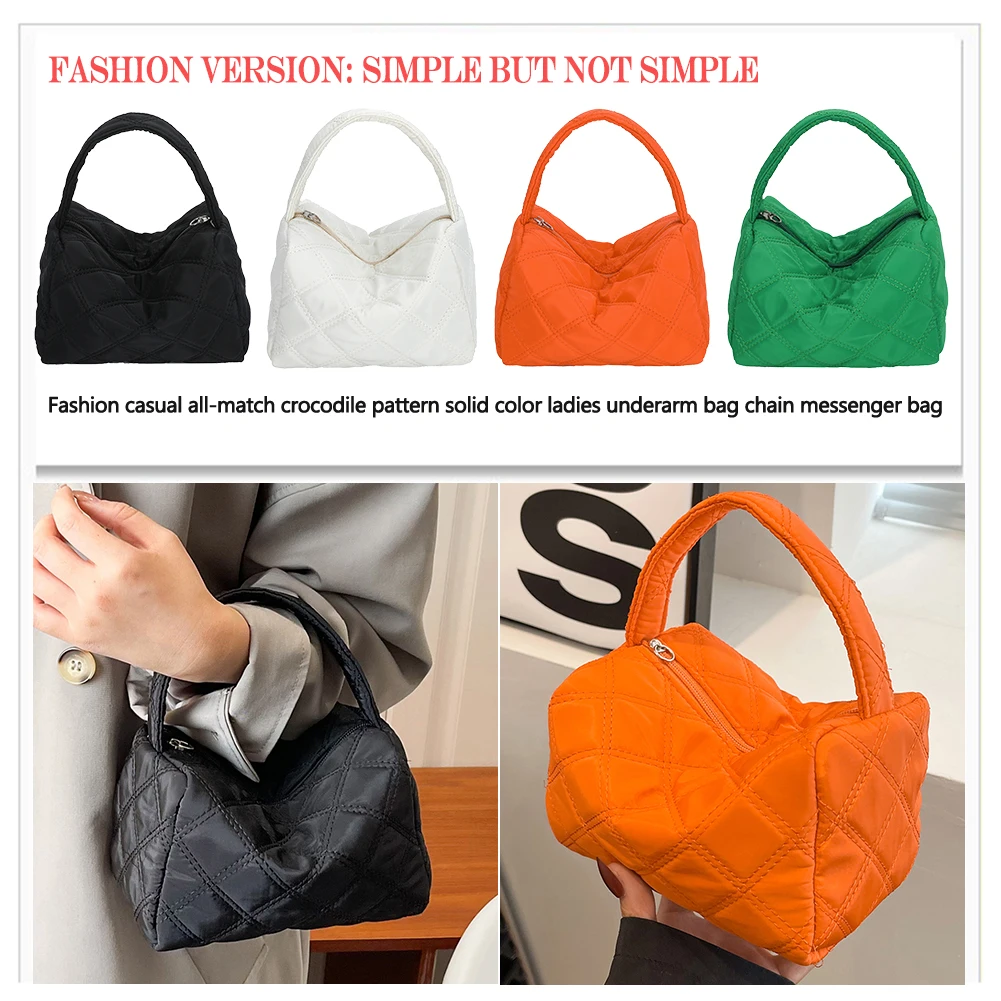 

Rhombic Lattice Women Handbags Embroidery Thread Quilted Small Handbag Fashion Portable Soft Zipper Simple for Weekend Vacation