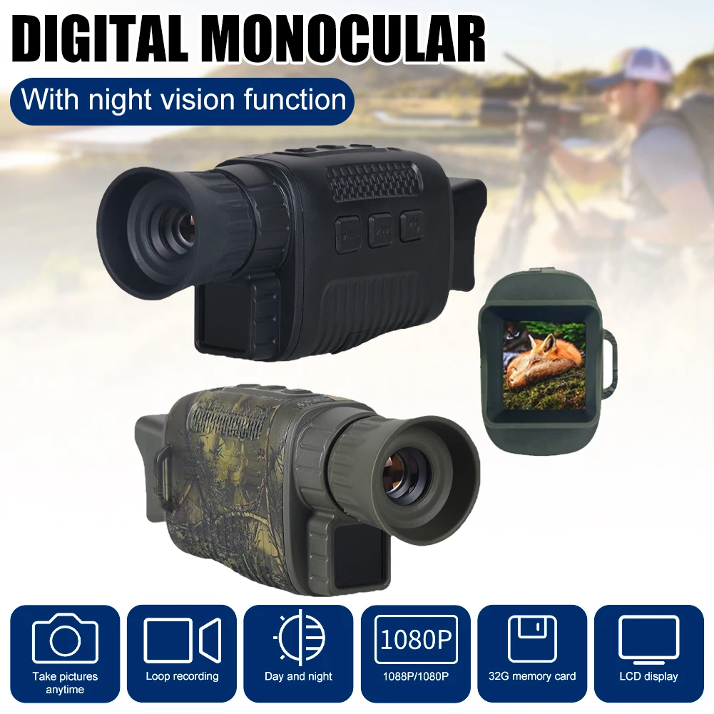 HD Infrared Night Vision Camera Digital Monocular with Day/Night Vision 5x Zoom USB Rechargeable Telescope Takes Photos Videos