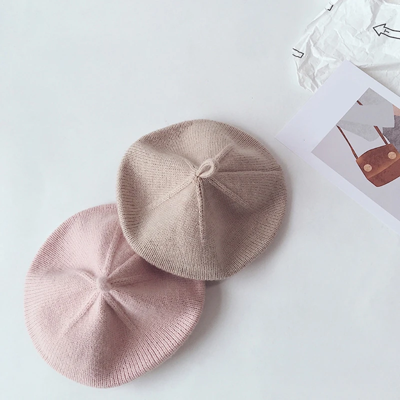 

Autumn Baby Hat Beret Solid Color Vintage Knitted Beanie Kids Infant Toddler Bonnets Beret