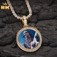 the blikg king diy photo pendant iced out baguette cubic zirconia tennis necklace soild back round tag hiphop jewelry punkgifts