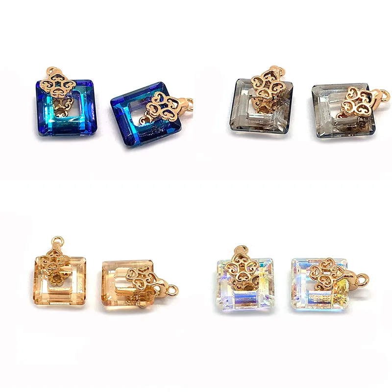 

Natural Crystal Square Pendant Charming and Noble Colored Glass Gradient DIY Fashion Jewelry Necklace Earring Accessories 10mm