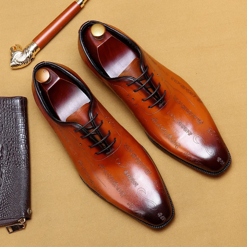 

European Luxury Mens Oxford Dress Shoes Genuine Leather Black Brown Handmade Mens Shoe Lace Up Business Office Formal Shoes Men
