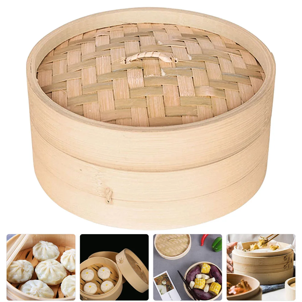 

1 Set of Bamboo Food Steamer Covered Bamboo Dumpling Steamer Basket Reusable Bamboo Steamer