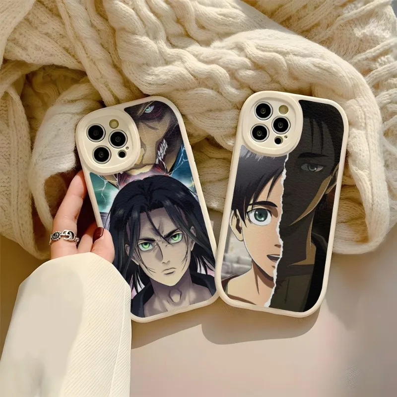 

Eren Yeager Attack On Titan Anime Phone Case For IPhone 12 13 14 11 Pro Max Mini Xs X Xr 7 8 Plus SE2020 Leather Texture Coque