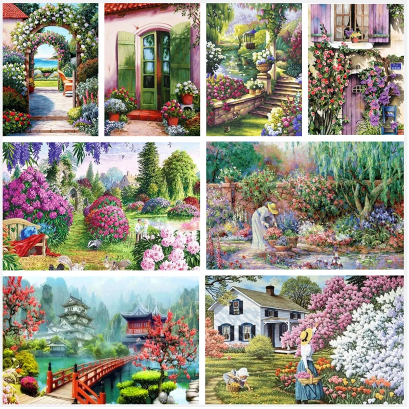 

5D DIY Diamond Painting Flower Garden Scenery Diamond Mosaic Diamond Embroidery Landscape Rhinestone Cross Stitch Home Decor