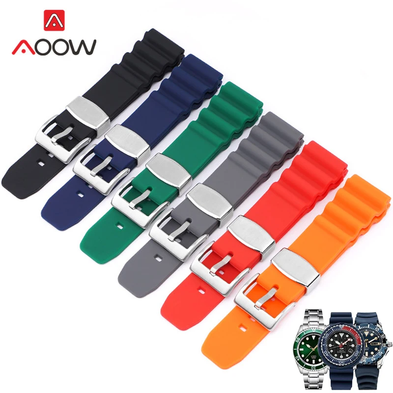 Мягкий силиконовый спортивный ремешок 22 мм металлический обруч из нержавеющей