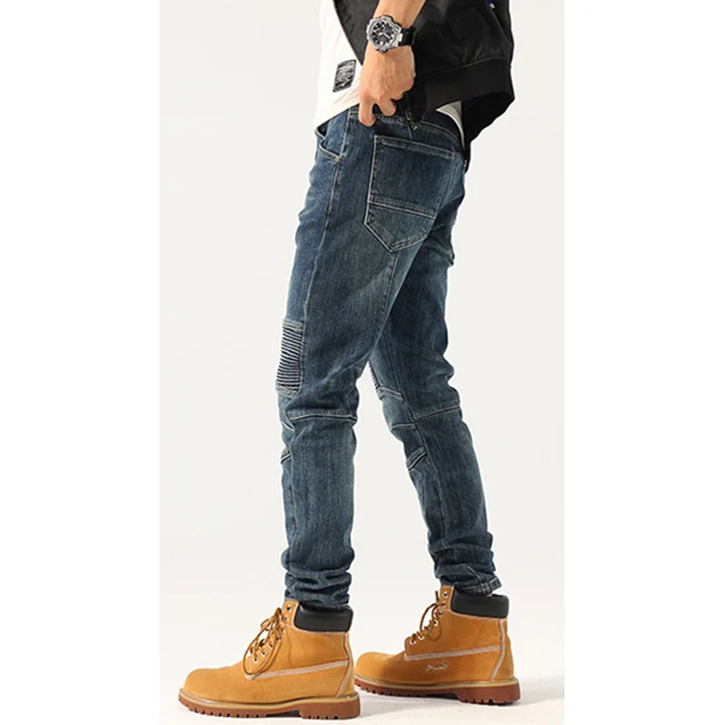 Self-cultivation Elastic Force Blue Pencil Pants Streetwear Men 2022 Autumn and Winter New Pattern Recreational Jeans Female