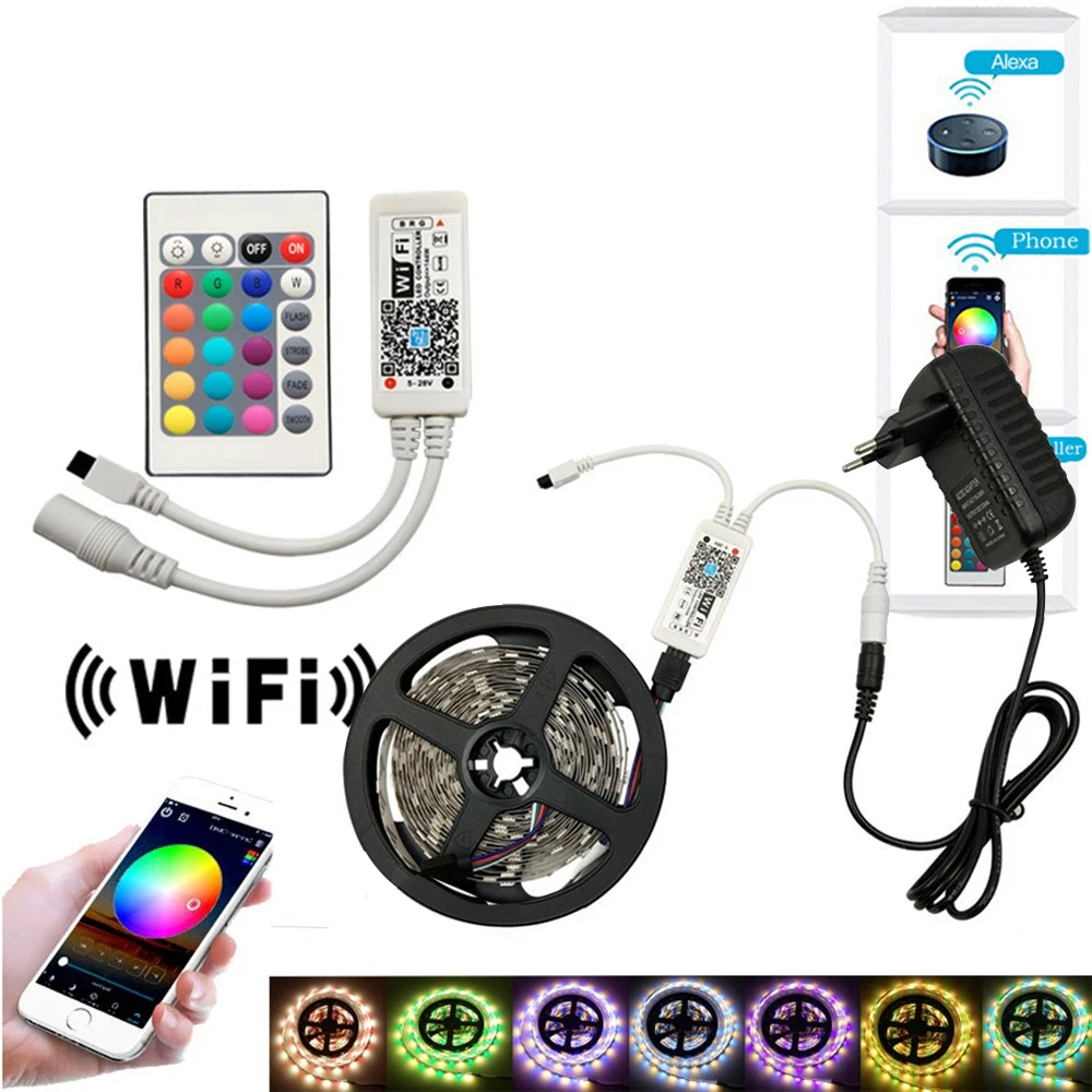 led strip light 12V WIFI RGB neon light 5050 SMD tape lights waterproof for Party room Bar lamp Bluetooth 24-key 44-key 5M/roll