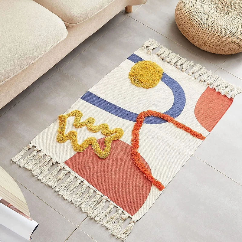 

Inyahome Tufted Cotton Area Rug Bath Mat Hand Woven Print Boho Tassels Kitchen Floor Rugs Perfect Bedroom Hallway Home Decor