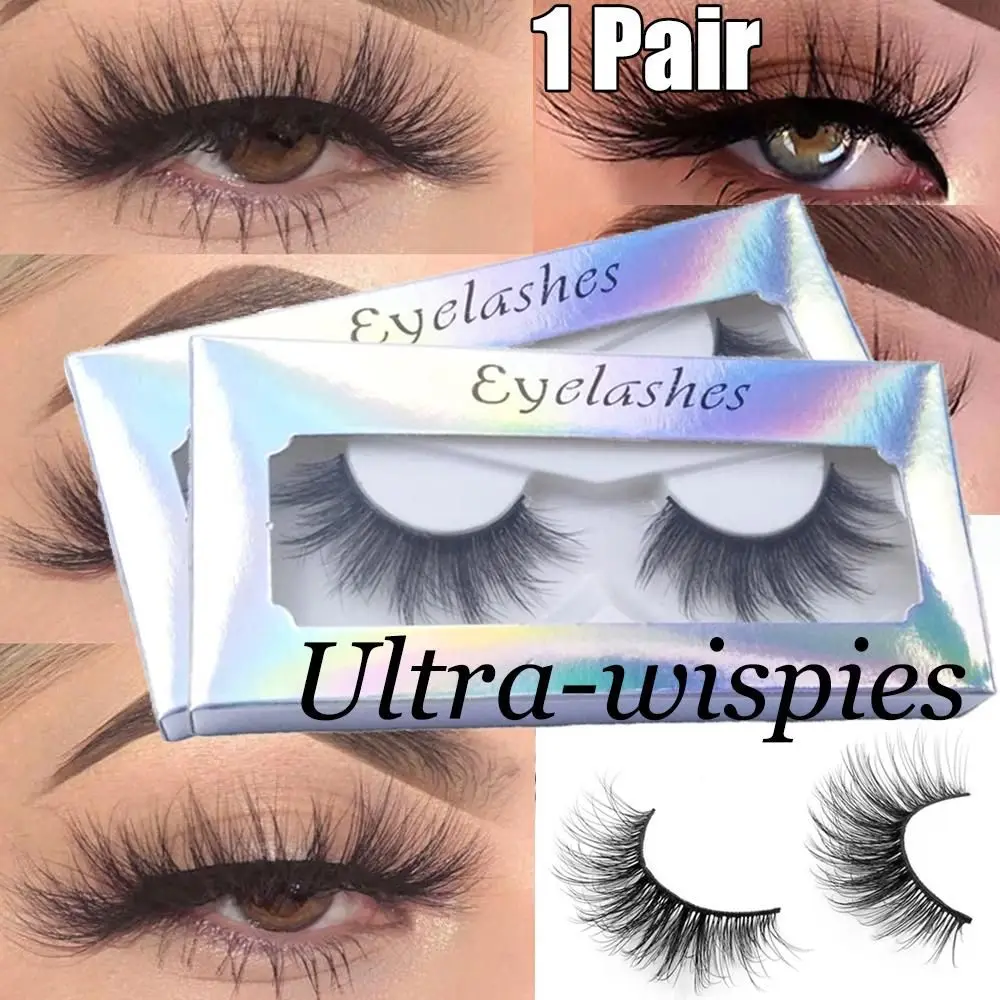 

1Pair 3D Faxu Mink False Eyelashes Ultra-wispies Criss-cross Fluffy Eyelashes Handmade Natural Lashes Lightweight Cruelty-free