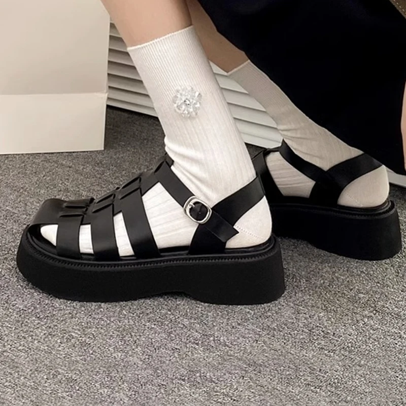 2023 Women's Sandals Platform Women Sandals Fashion Soft Female Gladiator Summer Breathable Leather Casual Shoes Buckle Strap