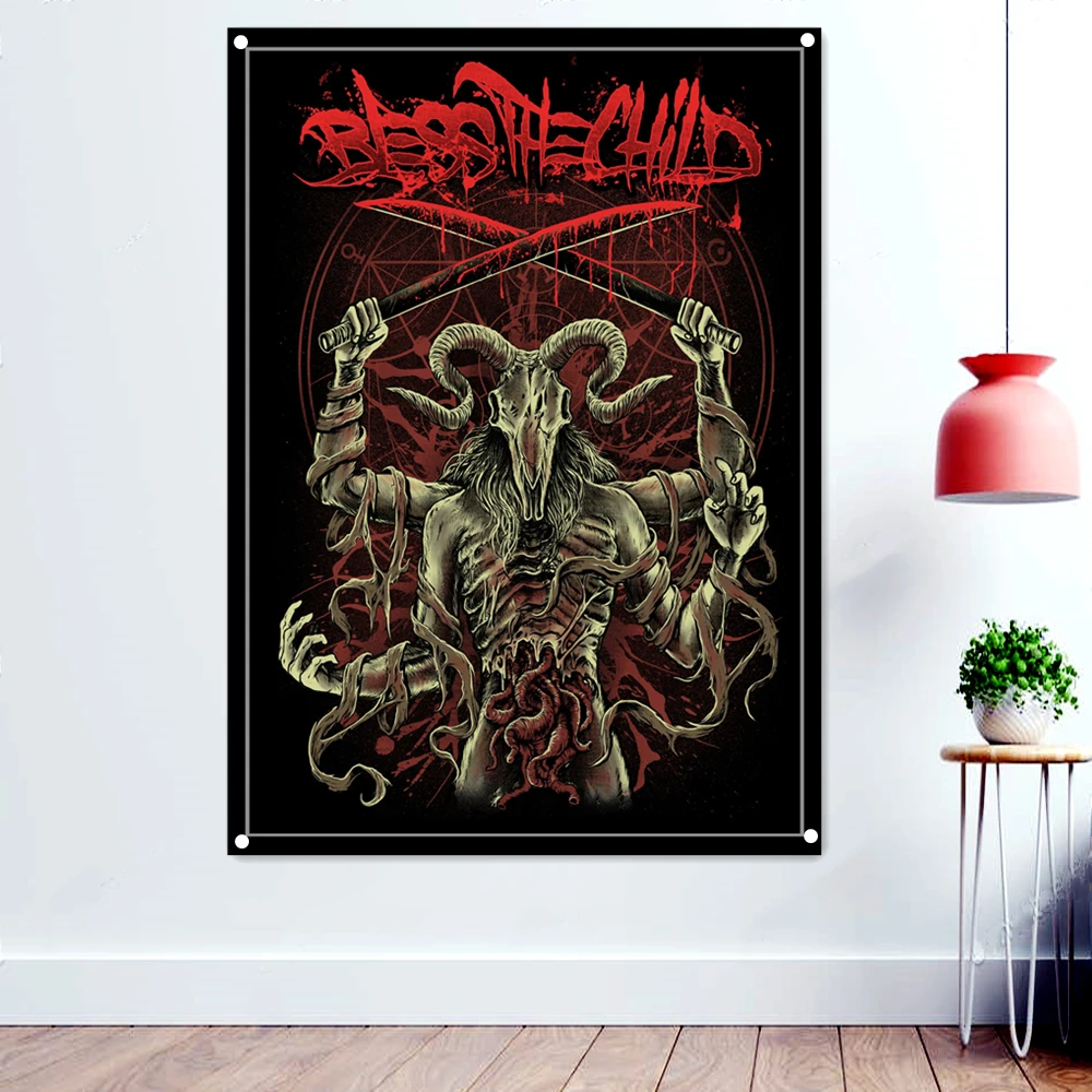 

Death Art Banner Wall Hanging Metal Albums Band Wallpapers Macabre Skull Tattoos Illustration Tapestry Flags Home Decoration a1