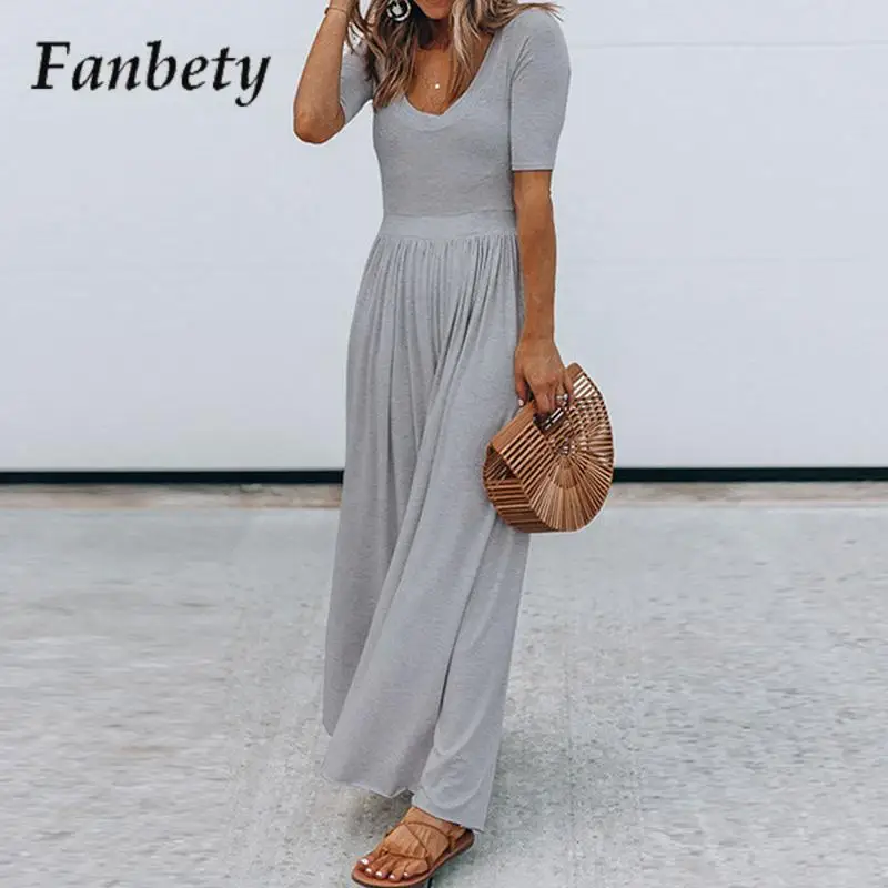 

Women Elegant Solid Pleat Wide Leg Overalls 2023 Fashion O Neck Beach Jumpsuit Ladies Summer Casual Short Sleeve Romper Playsuit