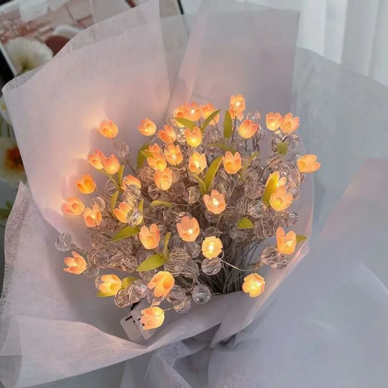 

DIY Тюльпан, искусственные цветы, подарки для женщин, мамы, маленькие цветы для рукоделия, креативные тканые искусственные цветы, букет из искусственных цветов