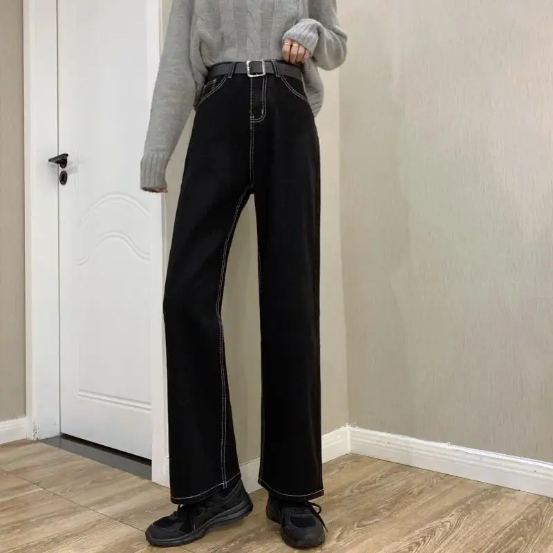 

DD2684 Loose wide-leg pants fashion high-waist slim straight-leg pants jeans