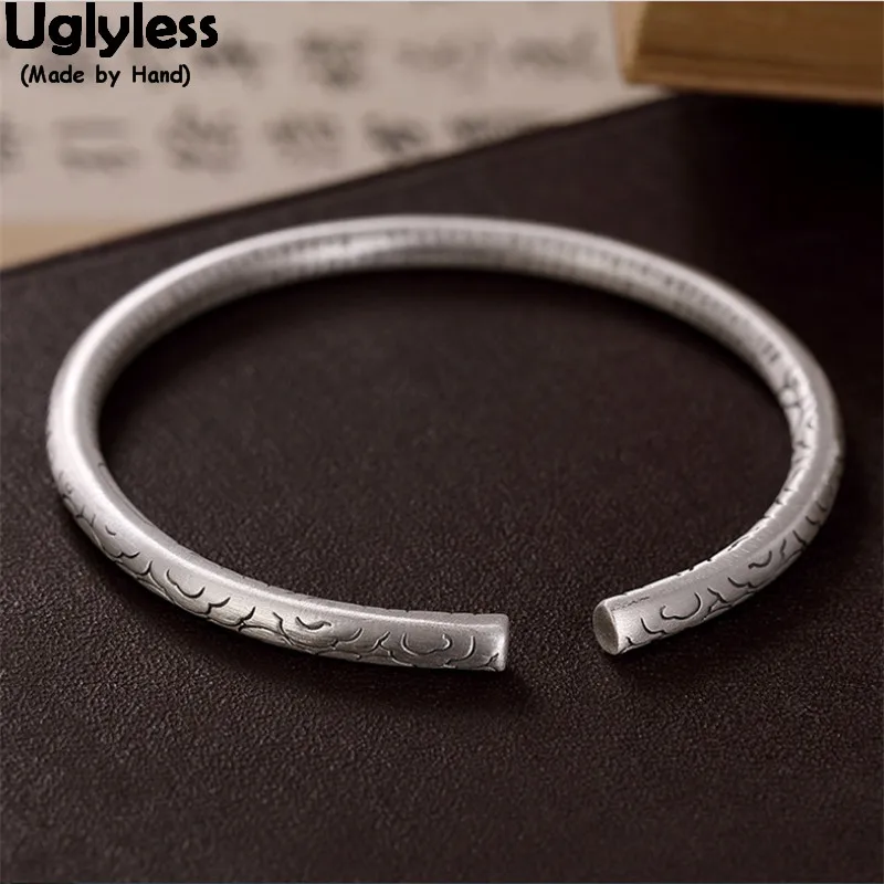 

Uglyless Buddhist Heart Sutra Gifts Open Bangles for Women Solid 999 Pure Silver Crack Bangle Thai Silver Religious Fine Jewelry