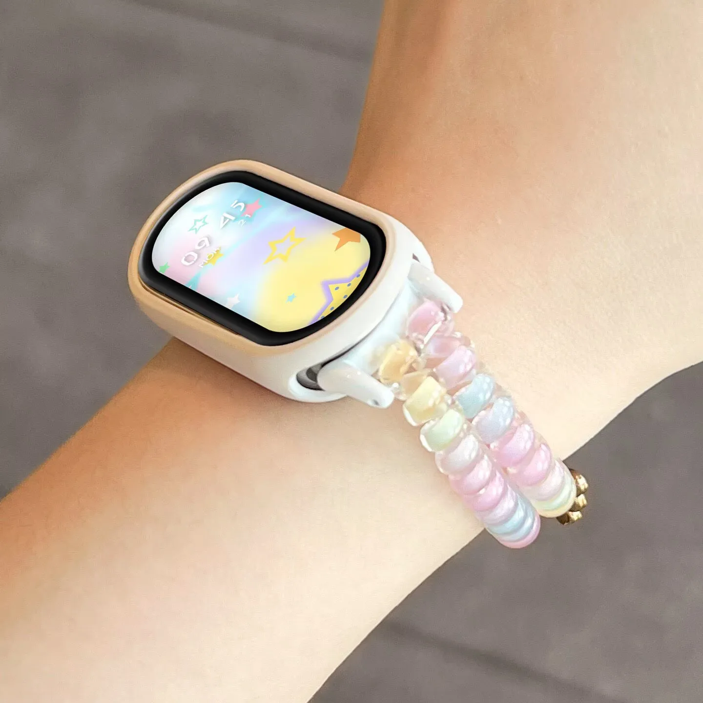 Фото Ремешок с плоскими бусинами в градиентных цветах для Xiaomi Mi Band 10 9 8, подвеска-бабочка и луна для Redmi Watch 6 5 4, милый ювелирный браслет для девушек. №3
