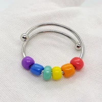 coloful rainbow beads anxiety ring adjustable titanium steel rings for women men anti stress jewelry friends gift anillos