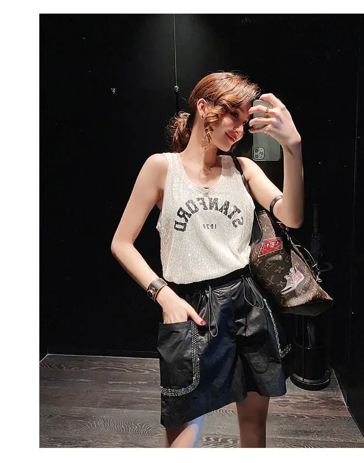 Hepburn Style Wooden Ear Black Wide Leg Shorts Women's Outer Wear Loose Sports Casual Shorts Trendy 2022 New Summer Short Pants